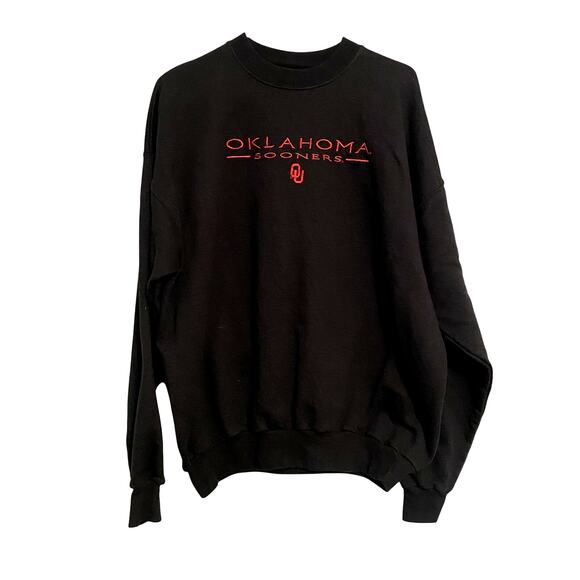 Oklahoma Sooners XL Black Sweatshirt Red Embroidered Logo Pullover Football - Picture 1 of 8